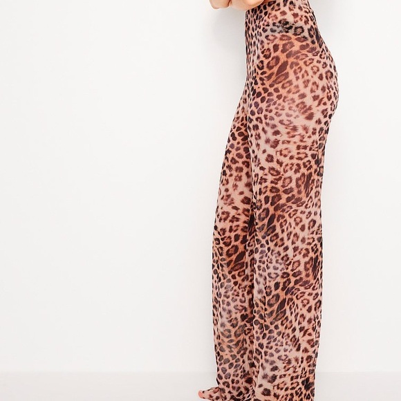 New Good American Sheer Mesh Wide Leg Pants Leopard Cover Up Club Sz M - Picture 2 of 14